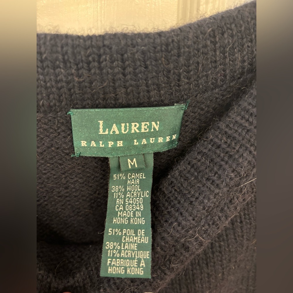 Ralph Lauren Navy Blue Camel Hair Wool Knit Midi Sweater Skirt size Medium - Picture 4 of 4